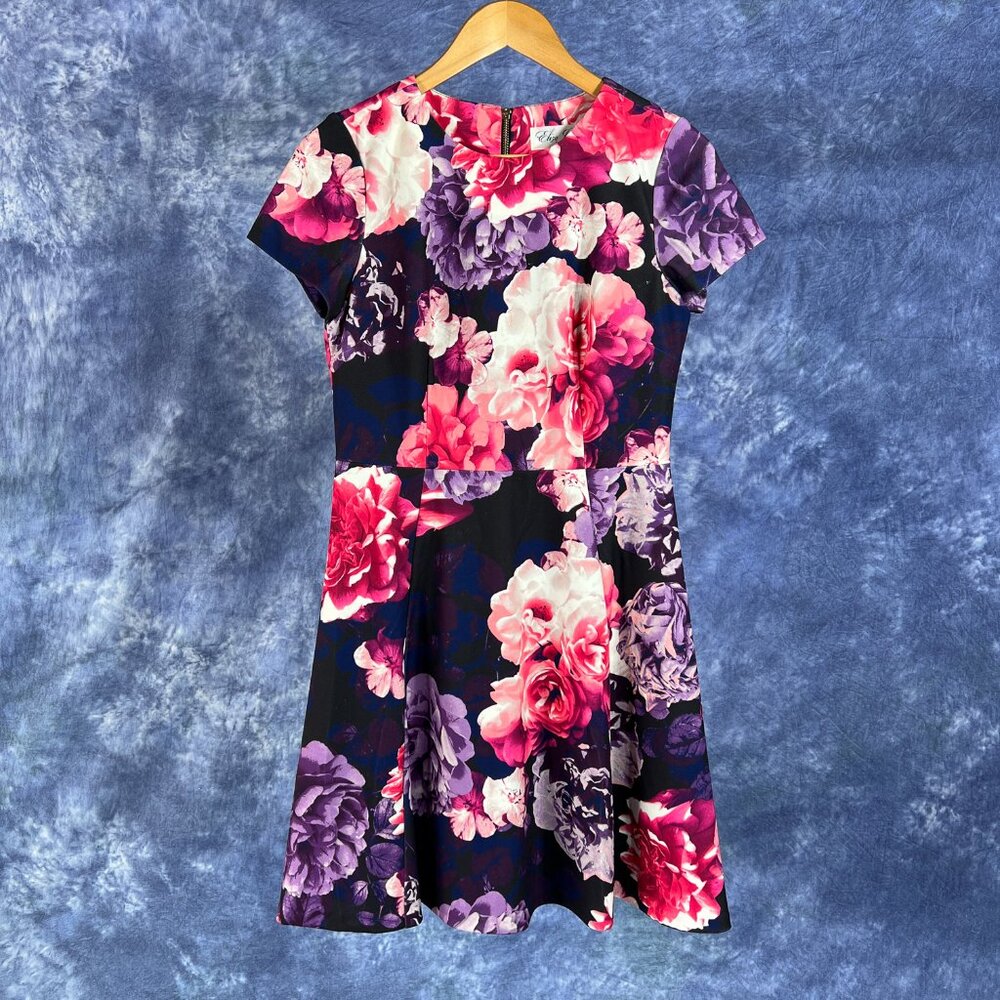 Eliza J Black Floral Sheath Dress Sz 6P